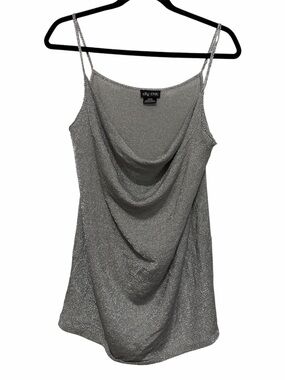 City Chic Silver Metallic Draped Cowl Neck Camisole size 14